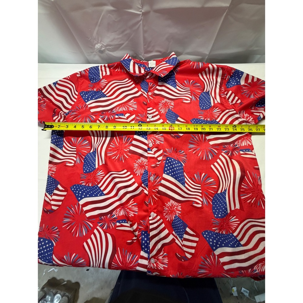 Mens American Flag Fireworks Button Down Shirt Red Patriotic 4th of July XXL - Picture 6 of 8